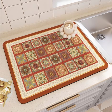 Tapis absorbant et antidérapant pour cuisine – Tapis d’égouttement pour plan de travail, sous-assiette isolante facile à nettoyer et résistant aux taches (40 × 50 cm, forme carrée)-lsw