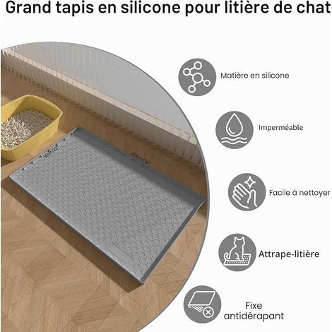 Grey Silicone Cat Litter Mat 86cmx56cm, Cat Mat for Litter Box with Raised Edges, Non-Slip and Waterproof (1/4)