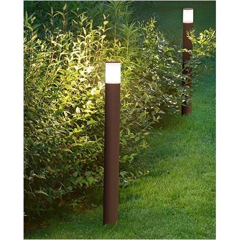 Borne de jardin Cigar avec 1 ampoule E27 max. 20W, IP54, aluminium peint, acier Corten, hauteur 90 cm - Perenz (1/2)