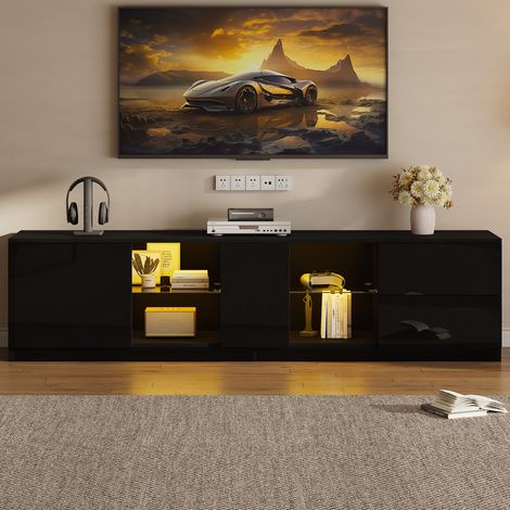 Meuble TV 160x40x52cm,commode brillante avec éclairage LED,compatible avec téléviseurs 65 pouces,idéal pour salon et chambre,noir (1/5)