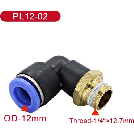 (PL12-02-50 PCS) Coude pneumatique PL, raccord fileté mâle pour tube pneumatique, montage par pression sur tube, diamètre extérieur (1/5)