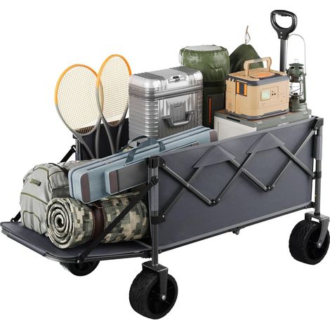Chariot Pliable à roulettes WOLTU, Chariot de transport Pliable, avec Porte Arrière, pour Tout Terrain, 200L, Charge de 150 kg, Gris