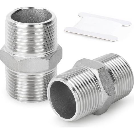 2 Pcs 316L Raccords hexagonaux mâles en acier inoxydable, Raccord de tuyauterie 3/8" BSP Tuyau mâle x 3/8" BSP Tuyau mâle (1/5)