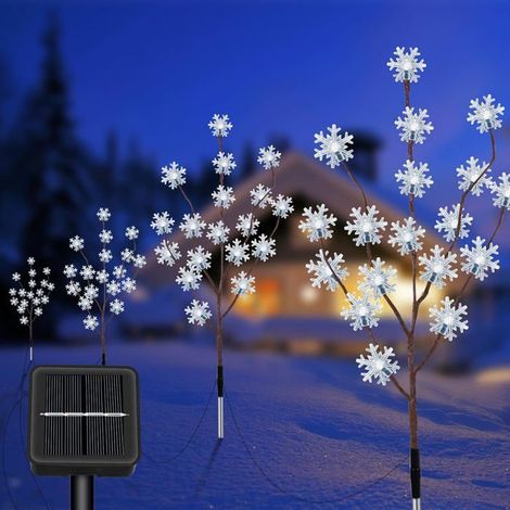 4 lumières solaires jardin, flocons de neige, LED blanc froid, étanches IP65, décoration extérieure Noël et pelouse