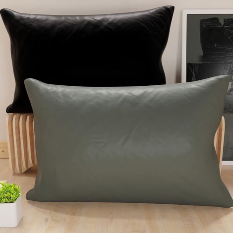 Lot de 2 Taies d'oreiller de Lit 80x40 cm, Housses de Coussin Unies Double Face Gris Foncé et Noir, Taie Oreiller 100% Microfibre, Fabriqué en Italie