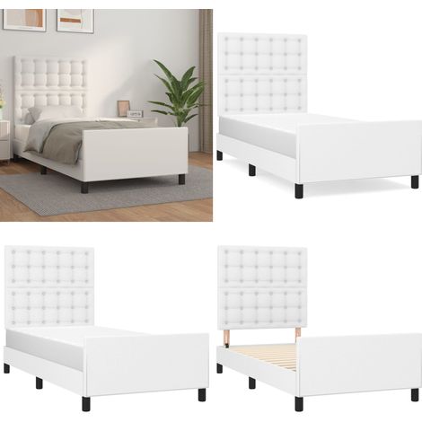 Bettgestell mit Kopfteil Weiß 100x200 cm Kunstleder - Bettrahmen - Schlafzimmermöbel - Doppelbett - Weißes Bett - Kunstlederbett - Home & Living (1/5)