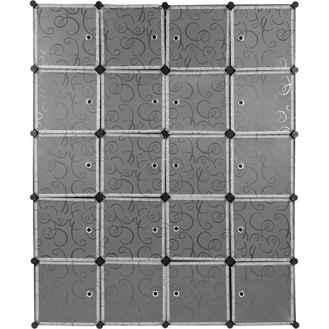 Zapateros Estante De Almacenamiento 20 Cubos Armario Con Puertas De Plástico Armario De Almacenamiento De Ropa Y Zapatos Con Puertas Blanco / Negro (1/5)