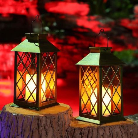 Lot de 2 Lanterne Solaire, Effet Bougie LED, IP23, Jardin Terrasse Balcon (1/5)