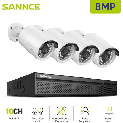 SANNCE 8MP Kit de Vidéosurveillance NVR 4×Caméras Smart IR Vision Nocturne Microphone Système de Sécurité Vidéo (1/5)