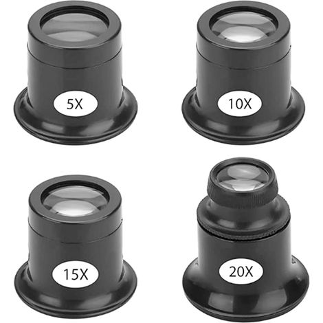 4 Pièces Loupe de Réparation de Montre,Loupes de Bijoutier,loupes d'horloger différentes puissances,réparation loupe Kits,Loupe Réparation Montre Outil Loupe pour Horloger(5X,10x,15x,20x) (1/5)