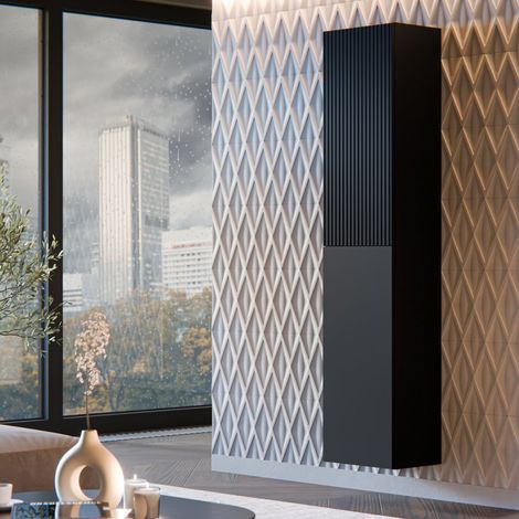 Vetrina Longano, Mobile Espositore 4 Ripiani, Apertura Push Pull, Un'anta, 39.9x29.8x180h cm Nero Antracite (1/5)