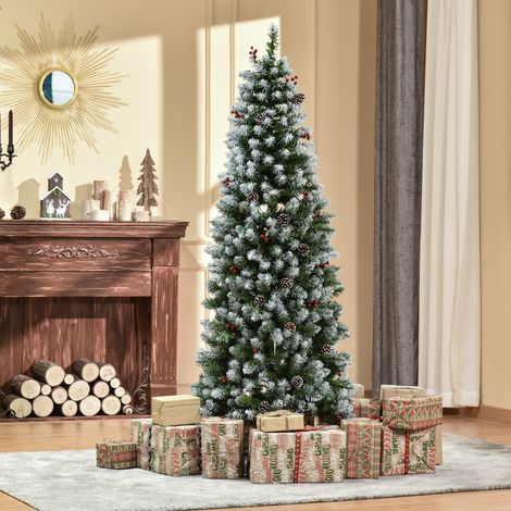 Árbol de Navidad Nevado Artificial 180 cm Árbol de Navidad con 300 Luces LED Blanco Cálido 618 Ramas Ignífugas de Plástico Decoraciones Incluidas y Base Plegable Ø65x180 cm Verde (1/5)