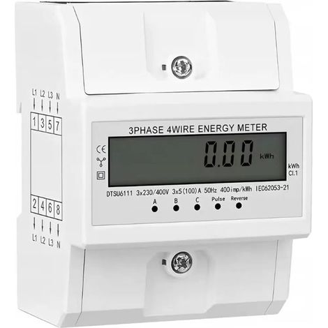 Compteur d'énergie triphasé kWh 100A, sous-compteur électrique 230/400V 4 fils sur rail DIN avec écran LCD (1/5)