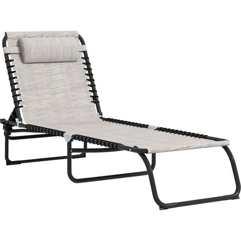 Sonnenliege Faltbar Gartenliege Klappliege Garten 4-Stufige Rückenlehne Verstellbar Stahl Mesh-Stoff Beige 197 X 58 X 76 Cm