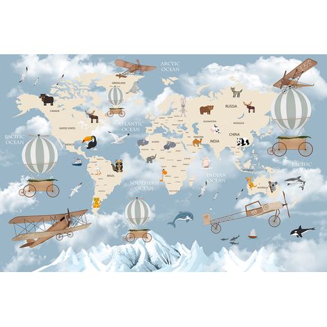 Papier peint panoramique Enfants - Carte du Monde - 481 cm x 320 cm (1/2)