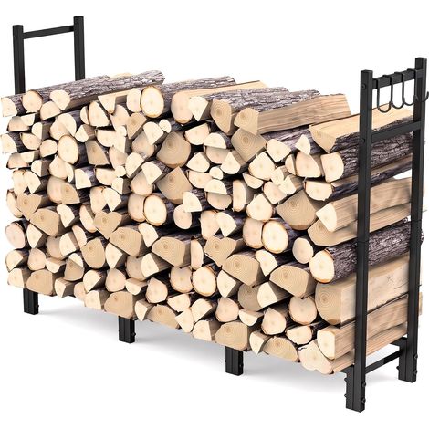 Étagère à Bois De Cheminée En Métal,Range Bûches Extérieur Réglable,114x25x80cm-Support Pour Bois De Chauffage Avec 4 Crochets,Aide à l'Empilage,Pour Intérieur Et Extérieur,Jardin,Cheminée (1/5)