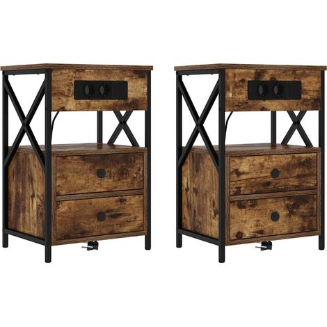 Maison Exclusive - Nachttisch 2 pcs Geräucherte Eiche 40 x 31 x 6