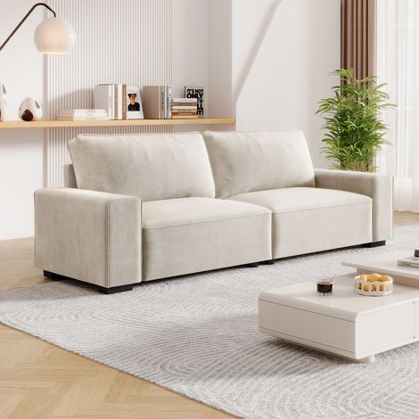 Neche Canapé moderne 3 places en chenille beige pour salon - avec grand accoudoirs - 220 x 83 x 88 cm