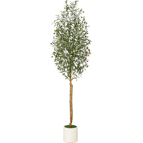Olivier artificiel avec pot blanc - 210 cm - Grande plante verte - Décoration pour la maison, la chambre à coucher, le bureau, le jardin, le salon