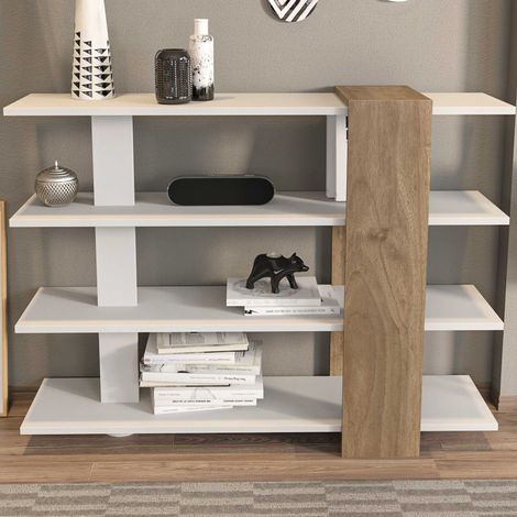 Nur Bibliothèque 100 % MÉLAMINE Blanc, Noyer (1/5)