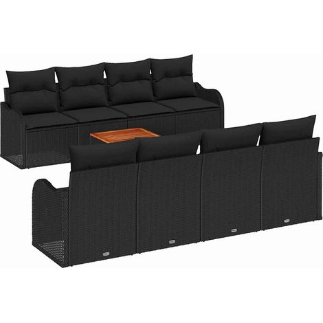 Garden Sofa Set with Cushion 9 pcs Black Poly Rattan vidaXL