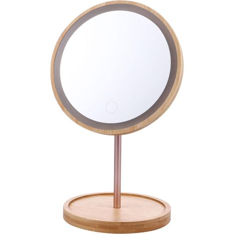 Miroir De Maquillage Élégant en Bois LED Pivotant À 90 ° Haute Définition Multifonctionnel pour Salon (1/5)
