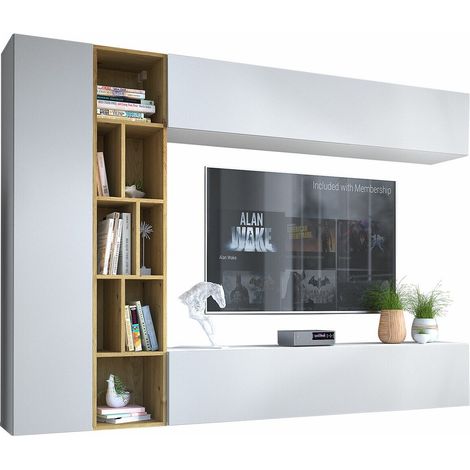 Conjunto de salón Comfivo 260, Blanco + Roble Artisan