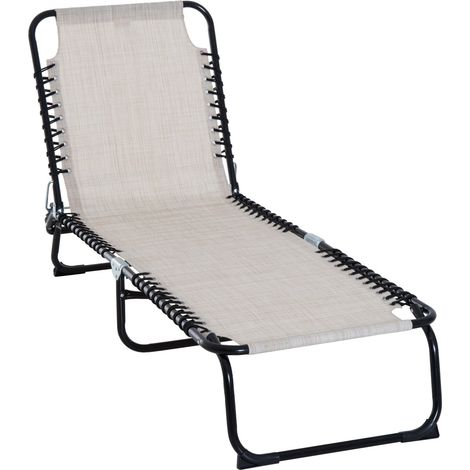 Lettino Prendisole Pieghevole da Giardino 197x58x26 cm in Acciaio e Tessuto Crema e Nero