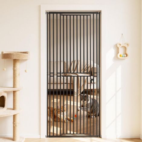 Barrière de Sécurité pour Animaux Très Haute, Largeur Réglable 70-86 cm, Porte Chien Hauteur 200 cm, Barreaux Espacés 30 mm, Fixation par Pression ou Murale, pour Escaliers Portes Maison, Noir (1/5)