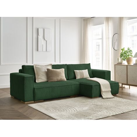 BOBOCHIC - Canapé d'angle réversible convertible coffre CHELSEA gros côtelé doux Réversible Vert (1/5)