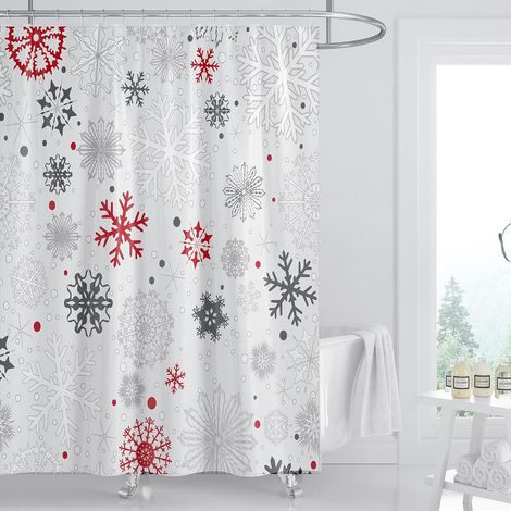 Weihnachtliche Duschvorhänge für Badezimmer mit großen und kleinen Schneeflocken (R) (1/4)