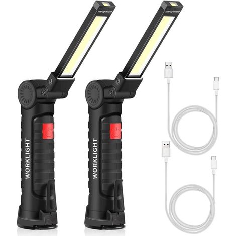 Lampe torche rechargeable USB torche LED travail lumière Portable magnétique crochet suspendu pour lampe de réparation de camping en plein air (2PCS petit)-LIAIKI