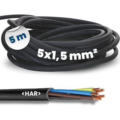 Câble H07RN-F 5G1,5 mm² - 5 m Électrique Extérieur Souple (1/4)