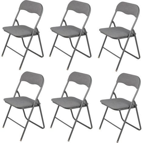 Chaise Pliante en Tissu et Métal Gris - Lot de 6 Chaises Pliables Solides - Livraison gratuite (1/3)