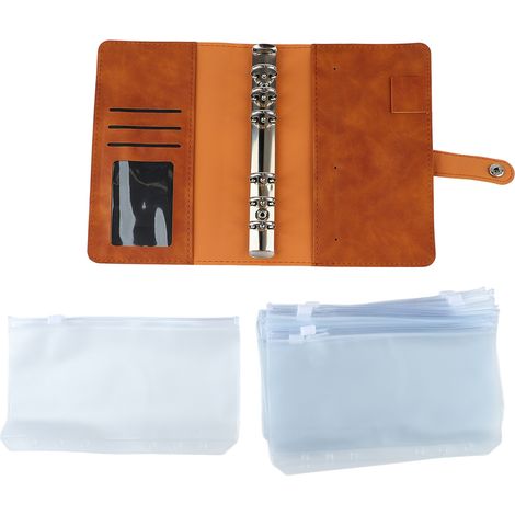 Classeur Budget A6 Multi-Poches Anneaux en Acier Couverture PU Cuir Marron Organisateur de Bureau École Affaires (1/5)