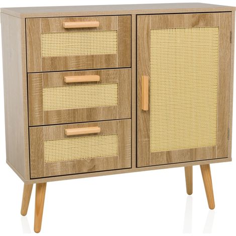 Sideboard / Kommode STRYN 80x30x78 cm 3 Schubladen 1 Tür hellbraun hjh LIVING