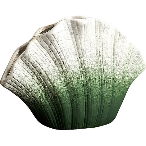 Weiß-grüne, hydroponische Keramikvase (groß) – Dekorative Muschelvase für die Dekoration von Ferienwohnungen und frischen Blumenarrangements (1/4)