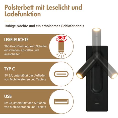 Lit coffre 160x200 gris avec rangement, sommier tissu lin, tête de lit lumineuse LED, 2 lampes de lecture intégrées, chevets inclus, port USB-C, sans matelas, mécanisme relevable. (1/5)