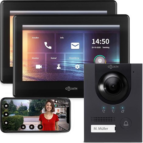 GOLIATH PRO IP Video Türsprechanlage  App  Anthrazit  1-Familie  2x 7 Zoll  Aufputz  180°