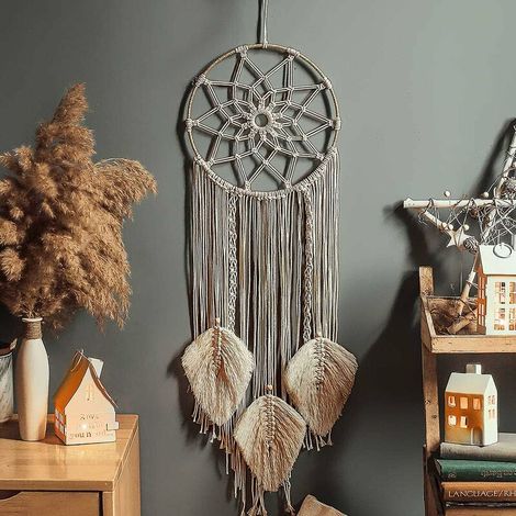 VURAHOME - Nice Dream Grand Attrape-rêves en macramé avec Plumes tissées à Suspendre au Mur, Fait à la Main, bohème, décoration d'intérieur, Cadeau, 91,4 x 30,5 cm (1/5)