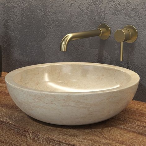 Lavabo bagno da appoggio in marmo crema 40cm  Litos-EC40 kamalu