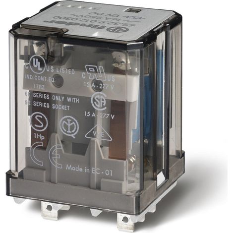 Relais de puissance 2RT 16A 12V DC bouton test et indicateur mécanique 288529 FINDER 623290120040