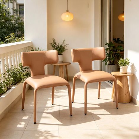 Chaise de salle à manger 53x53x78 cm en similicuir et métal beige, moderne, pour salon FloraGrace (1/5)