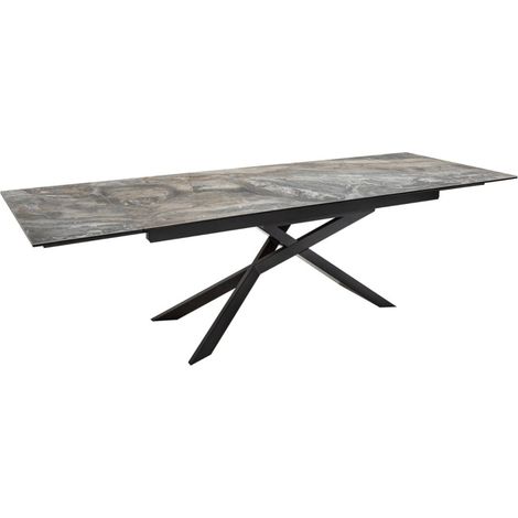 Esstisch STELIX 180–220–260 cm – Tischplatte aus Keramik in Marmoreffekt und gehärtetem Glas