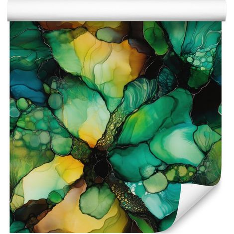 Papel pintado Sea Ink, verde y amarillo para salón y dormitorio, 50x1000 cm. (1/5)
