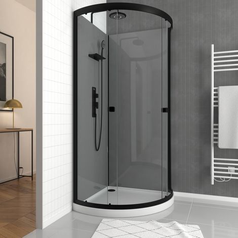 Cabina de ducha 1/4 de círculo 90x90x215 cm - Plato de ducha bajo - Fondo Gris Estructura Negra Mate (1/5)