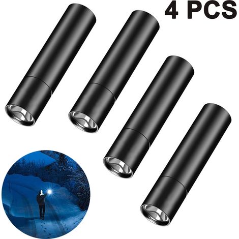 Lot de 4 lampes torches LED ultra-lumineuses, rechargeables (batterie et câble USB inclus), mini lampe stylo zoomable 3 modes, lampe torche de poche idéale pour le vélo, la randonnée, le camping et le
