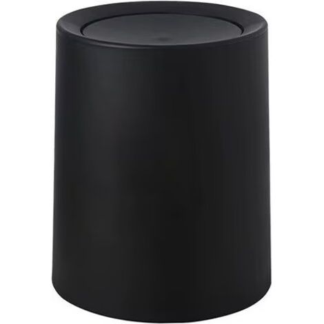 Poubelle à couvercle basculant, 8 litres, poubelle salle de bain à couvercle en plastique et seau intérieur, housse pour des sacs poubelle invisibles, (L/P x H) : Ø 21.7 x 25,5 cm, noir (1/3)