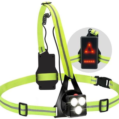 Lampe de course verte, lampe pectorale rechargeable USB pour exercices en extérieur, lampe de vélo, lampe de randonnée et de camping. (1/5)