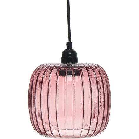 Lampada a sospensione Claudia in vetro cannettato color bacca (1/3)